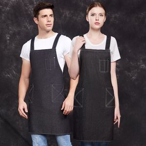 Uniforme de restaurant italien imperméable et ajustable pour serveuse ; Tablier en denim tissé avec logo personnalisé, sans manches, unisexe - Product Image 2