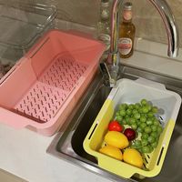 Uittrekbare intrekbare plastic afdruipbak in macaronkleuren, dubbelwandig, dubbelzijdig te gebruiken, multifunctioneel, stofdicht fruitaccessoire