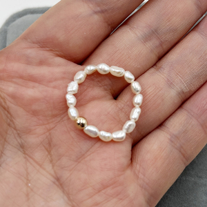 Anillo de Perlas de Agua Dulce Barrocas AA de Alta Calidad de 3-4 mm, Hecho a Mano, Chapado en Oro de 14K, Resistente al Agua, Longitud 5.5/<span class=keywords><strong>6</strong></span> cm, Moda Superior para Mujer - Product Image 3