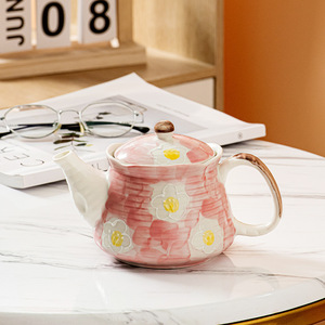 <b>Ceramic</b> Teapot Hand Painted Underglaze 1.5L With Lid Flower Design Heat Resistant For Tea Brewing - Product Image 2