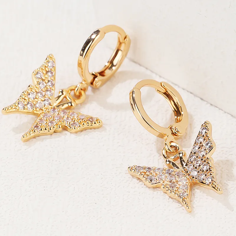 Huggie Earrings Gold Plated 925 Sliver Earring Hoop Butterfly CZ Earring Women Jewelry Huggie