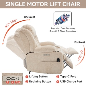 <span class=keywords><strong>Sillón</strong></span> Reclinable <span class=keywords><strong>Eléctrico</strong></span> de Diseño Americano Beige con Cojín Superior, Masaje Térmico, Capacidad de 350 lb, Tapizado en Chenilla - Product Image 6