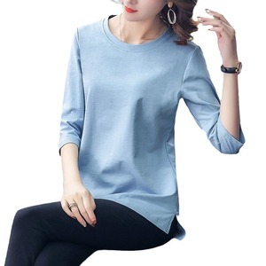 Women's Three Quarter Sleeve T-Shirt Solid Color Loose Plus Size Casual Top Spring Summer Fashion Asymmetrical Design - Product Image 5