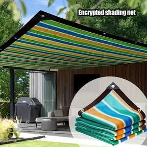 1 pièce Filet pare-soleil rayé coloré respirant haute densité - Tissu d'ombrage extérieur en plastique durable pour patio, pique-nique - Product Image 1