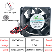 Ventilateur axial de refroidissement en plastique ACP6025 60 mm DC5V/12V/24V 2 broches 60x60x25 mm pour chargeur, alimentation, convertisseur de fréquence