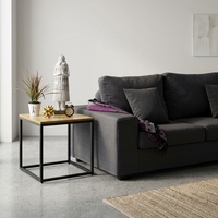 Ensemble de deux tables d'appoint contemporaines avec plateau en panneau de bois et pieds en fer, finition thermolaquée, montage facile, pour le mobilier de salon