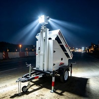 Grands panneaux solaires pour caméras de sécurité sur remorques, avec 3 panneaux solaires de 400W pour la surveillance nocturne des chantiers