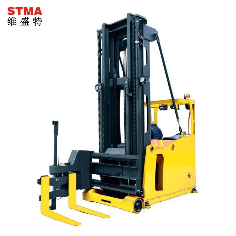 Merek STMA Lorong Sangat Sempit 3 Cara Pemuat Elektrik Truk Forklift Penumpuk Palet dengan Tipe Operasi Tempat Duduk