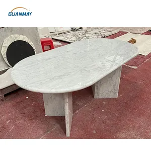 Özelleştirilmiş Modern tasarım lüks mobilya Carrara beyaz mermer Oval şekil doğal mermer yemek masası oturma odası otel için