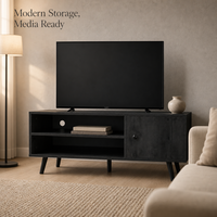 Meuble TV européen moderne avec étagère de rangement, taille et couleur personnalisables, mobilier de salon contemporain, meuble TV en bois noir