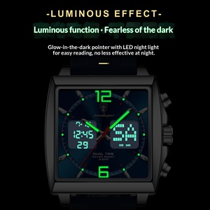 <span class=keywords><strong>Montre</strong></span> de luxe pour homme <span class=keywords><strong>Poedagar</strong></span> |   <span class=keywords><strong>Montre</strong></span>-bracelet numérique-analogique à double fuseau horaire carrée |   <span class=keywords><strong>Montre</strong></span> de sport étanche avec bracelet en silicone bleu pour cadeau - Product Image 5