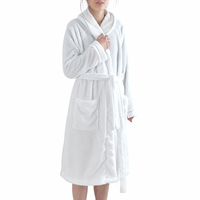FEIYUE Peignoir de Bain Mi-Long en Flanelle pour Femme, Col en V, Fermeture à Cordon, Doux, Qualité Hôtelière, Vêtement d'Intérieur Confortable