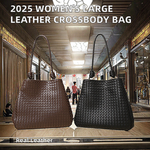 2025 Unisex Genuine Cowhide Leather Handmade Pearl Waterproof Large Capacity Crossbody Shoulder <b>Bag</b> Zipper Closure Soft Woven - Product Image 2