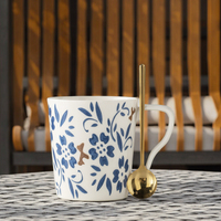 Nordic mug porselen dicat tangan seri bunga tanaman biru 350ml cangkir keramik untuk penggunaan rumah tangga