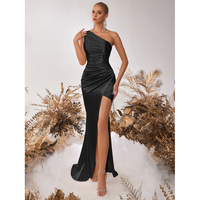Mode une épaule plissée robe de soirée Slim Fit fente robe moulante Sexy déesse tempérament robe de soirée de fête