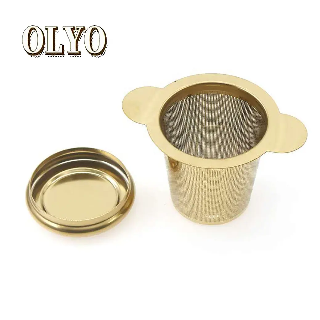 Gold Color Stainless Steel Tea Steeper Fine Mesh Tea Infuser Strainer with Lid