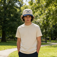 Casquette de baseball unisexe blanche sportive en jean à 5 panneaux avec logo personnalisé brodé et impression en relief, ajustable, de haute qualité