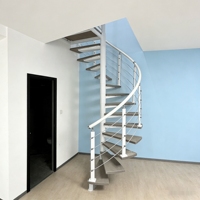 Escalier en colimaçon intérieur au design moderne avec rampe en câble brossé et marches en bois pour villa, duplex, maison, durable