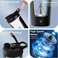 Mélangeur portable de bouteille de shaker de protéines électrique rechargeable par USB de 15oz pour shakes de protéines, smoothies et pré-entraînement