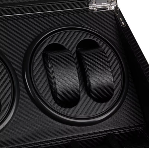 Boîte à montres rotative en fibre de carbone, en cuir PU à motif écossais, double tiroir, vente en gros - Product Image 3