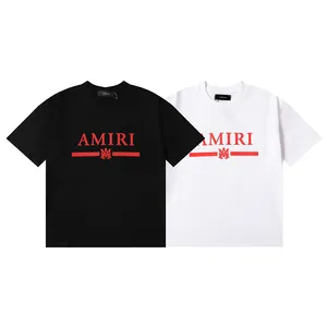 Camiseta Amiry de manga curta de algodão unissex de grandes dimensões para homens e mulheres, camiseta estampada personalizada de alta qualidade