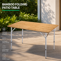 Table pliante en bambou de qualité supérieure avec pieds métalliques réglables, table ronde en bois durable et éco-responsable pour balcon et jardin
