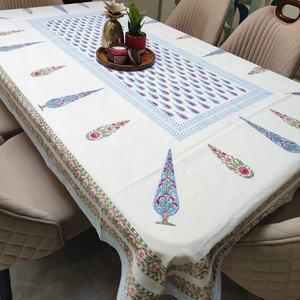 White Blue Floral Tablecloth Cotton Printed <b>Dining</b> <b>Table</b> Cover Decorative <b>Table</b> Linen Kitchen <b>Dining</b> Washable Cover - Product Image 1