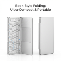 Clavier ultra-plat à touches mécaniques avec rétroéclairage LED sans fil, grand pavé tactile, design pliable en trois parties, pour iPhone et iPad