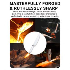 Juego de Cuchillos de Cocina de Acero Inoxidable Blanco y Negro de 7 Piezas en Oferta, Cuchillo de Chef con Mango de Malla, Cuchillo para Queso, Cortador de Verduras con Caja de Regalo - Product Image 3