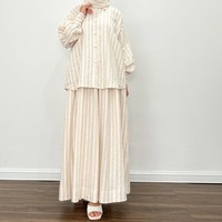 Ensemble jupe et chemise respirante à manches longues et col rayé oversize en lin écologique durable pour femme, idéal pour le travail (OEM)