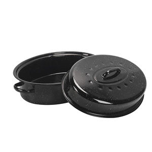 버민 라운드 15 인치 맞춤형 블랙 에나멜 로스터 난방 터키 바베큐 팬 냄비 터키 밥솥 튀김 로스터 - Product Image 2