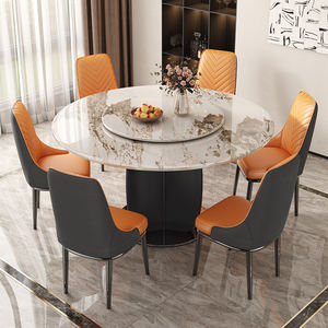 โต๊ะอาหารทรงกลมทันสมัยพร้อมจานหมุน ทำจากไม้เนื้อแข็ง ดีไซน์เรียบหรู เหมาะสำหรับอพาร์ทเมนต์ขนาดเล็ก เฟอร์นิเจอร์ตกแต่งบ้าน - Product Image 5