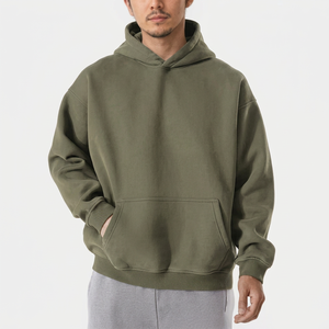 Sweat-shirts à capuche oversize pour la gym, fabrication Bangladesh, 500 pièces, vert olive, épaules tombantes, poids lourd, manches classiques, tricoté, hiver - Product Image 1