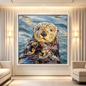 Peinture à l'huile Impasto sur toile, motif loutre marine, portrait animal texturé encadré, décoration murale pour salon, café, hôtel - Product Image 6
