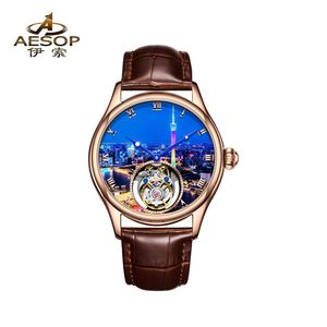 Montre Tourbillon OEM Personnalisée avec Cadran Paysage Urbain et Verre Saphir - Product Image 1
