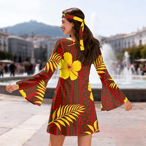 Hermoso Vestido Tropical Floral Amarillo para Mujer, Conjunto <span class=keywords><strong>de</strong></span> 2 Piezas, Disfraz Floral Hippie <span class=keywords><strong>de</strong></span> los 70 para Halloween con Diadema - Product Image 3