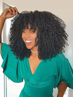 Perruque afro bouclée en cheveux humains vietnamiens, fabriquée à la machine, non-Remy, densité 250 %, base transparente pour application sans colle, pour femmes noires