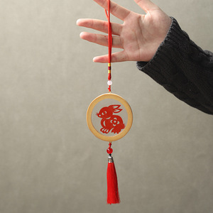 Mini miroir rond en bambou, portable, avec motif floral, style chinois, cadeau culturel créatif - Product Image 4
