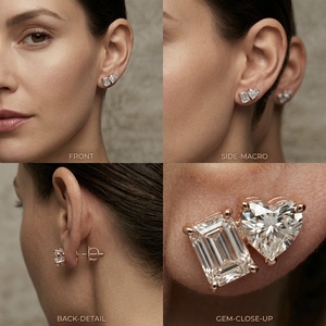 Pendientes de oro macizo de 18 quilates con diamantes naturales, corte corazón y esmeralda, joyería fina personalizada para mujeres elegantes. - Product Image 3