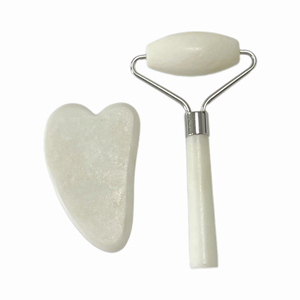Rodillo de Jade Natural de alta calidad, venta al por mayor, rodillo facial, masajeador de rodillos de piedra de cuarzo de cristal, conjunto blanco Xiuyan Jade Guasha - Product Image 3
