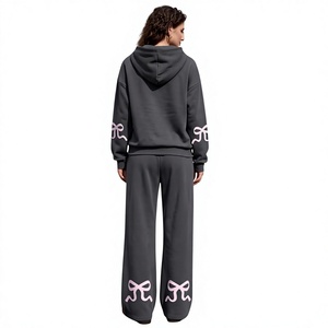 Conjunto Deportivo con Capucha para Mujer, Sudadera de Manga Larga y Pantalones Deportivos Gris Oscuro, Ropa Casual para Estar en Casa - Product Image 5