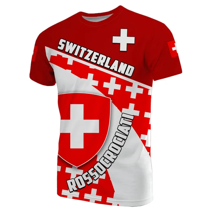 Individuelles Schweizer T-Shirt für Herren Rossocrociati Fußball-Stil Herrenhemden Fabrik Großhandel bedruckte Schweizer Herren-T-Shirts