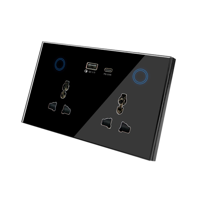 JRUMP Tuya Smart Zigbee Socket 16A Wall Socket with Remote Control WiFi Network Power Meter and Glass Material Smart Socket