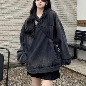 Veste à capuche en jean style américain délavé rétro pour bébés, respirante, imperméable, 100 % coton, coupe ample - Product Image 2