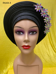 Vino africano Gele Headtie 2019 cuentas nigerianas bufanda bordado Aso Oke diseños - Product Image 2