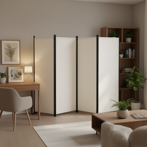 Paravent pliant moderne à 4 panneaux, séparateur de pièce, tissu opaque, design minimaliste, autoportant, blanc, pour bureau, chambre, salle d'étude - Product Image 2