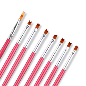 8 Pcs Nail Art Brush <b>Set</b> Wooden Handle Petal Pattern Irregular Hair Tip Nylon <b>Crimped</b> Ferrule Manicure Salon Nail Pen Kit - Product Image 1