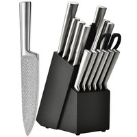 TOALLWIN Nouveau produit : Ensemble de couteaux de cuisine en acier inoxydable 16 pièces, motif Damas, manche creux, avec bloc de rangement