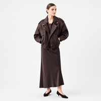 Blouson en Cuir de Mouton Véritable Marron Cacao pour Femme, Col Double, Fermeture Éclair, Écologique, Anti-Plis, Court, Automne, Complet