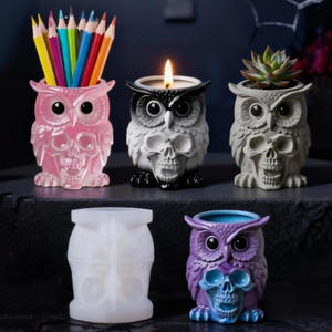 YS Skull <strong>Owl</strong> <strong>Candle</strong> Jars Silicone Molds Gypsum Storage Box Plant Potted Casting Mould DIY Halloween Decoration Making Supplies - Product Image 1